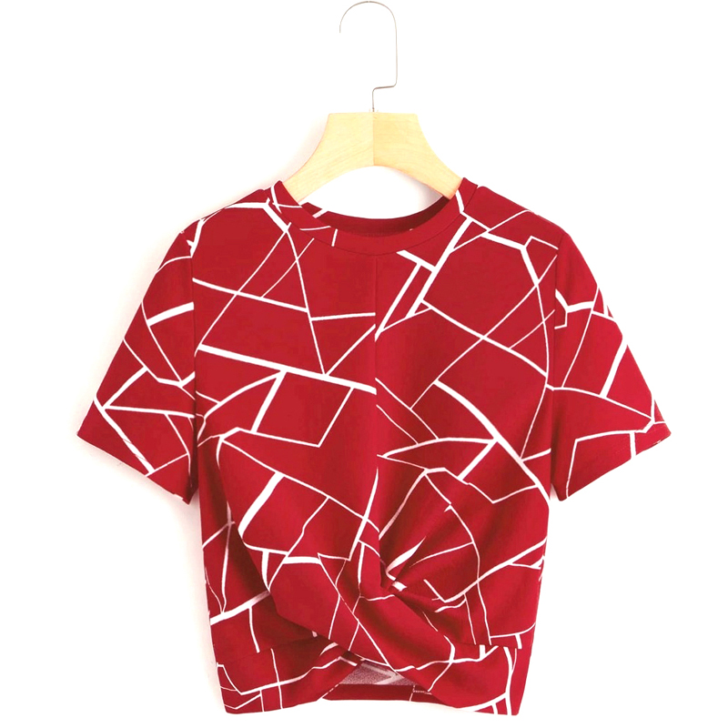 Geo Print Twist Hem Crop Top