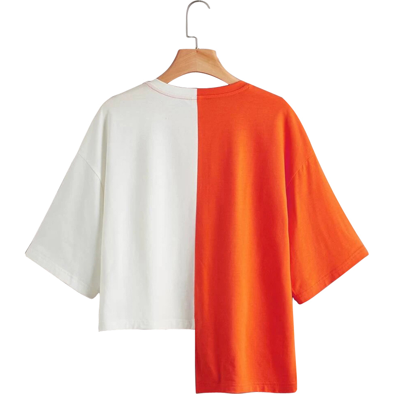 Mixed Print Two Tone Crop Tee